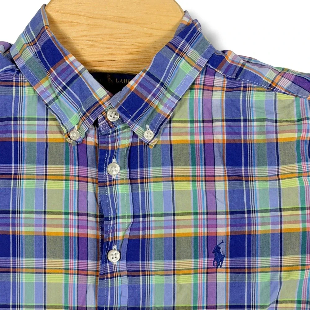 Ralph Lauren Button Down Shirt Boys L 14-16 Multicolor Madras Plaid Prep Pony